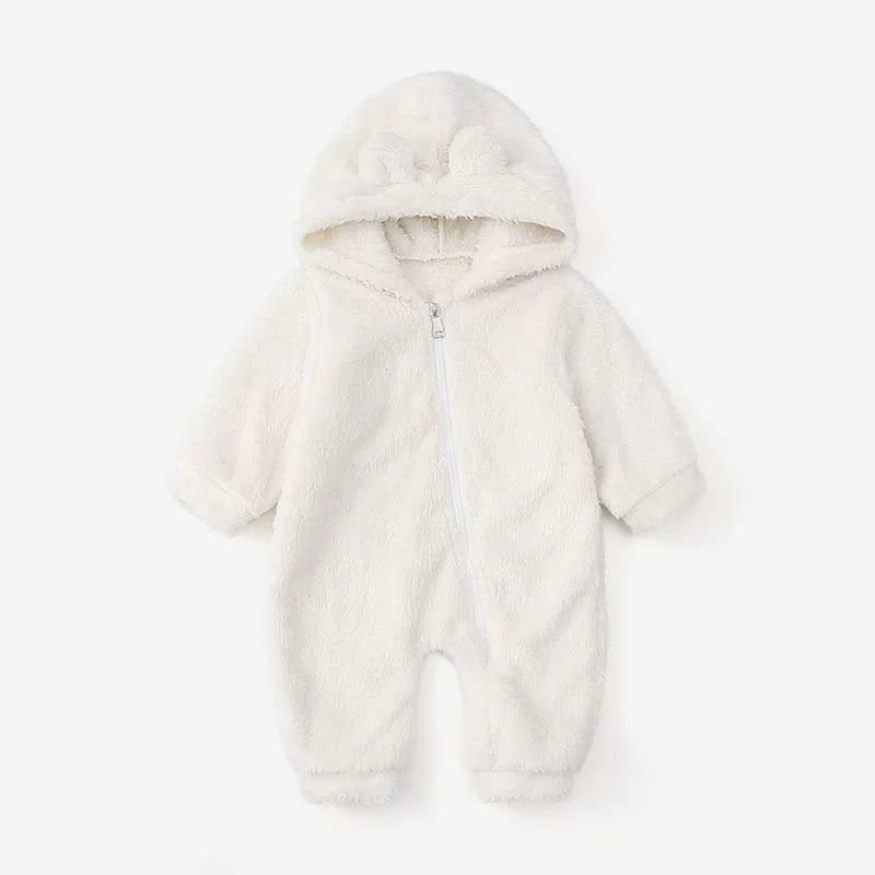 Tuta orsetto in pile con cappuccio e orecchiette – tutina invernale neonato unisex