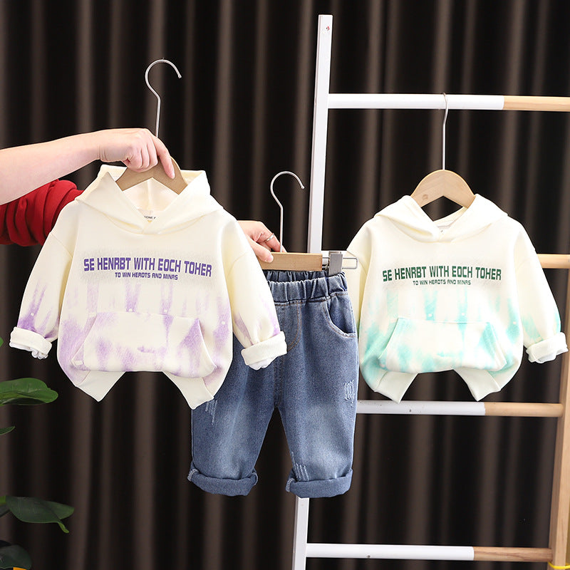 Completo Casual Bimbo "Color Splash" Felpa con Cappuccio e Jeans