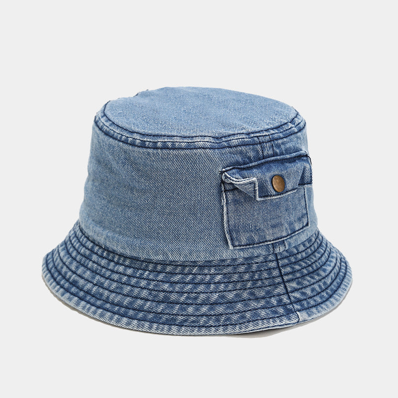Cappello Bucket in Jeans Stile Casual con Taschino