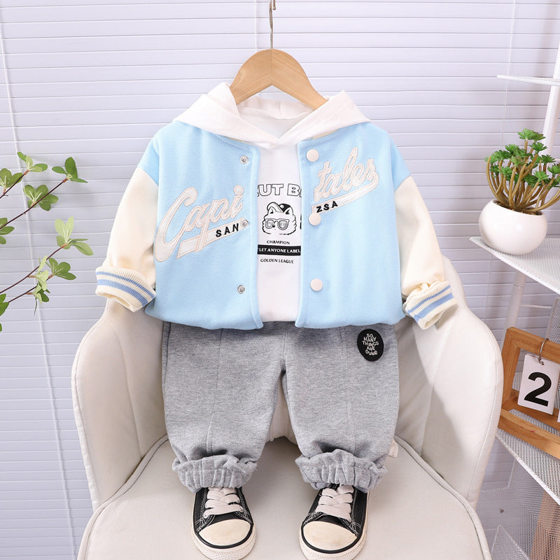 Completo Bimbo "College Style" Giacca Baseball, Felpa con Cappuccio e Pantaloni