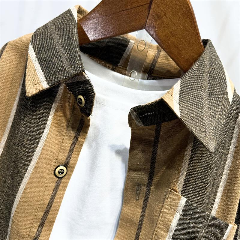 Completo Casual Bambino Camicia a Righe e Pantaloni Bianchi