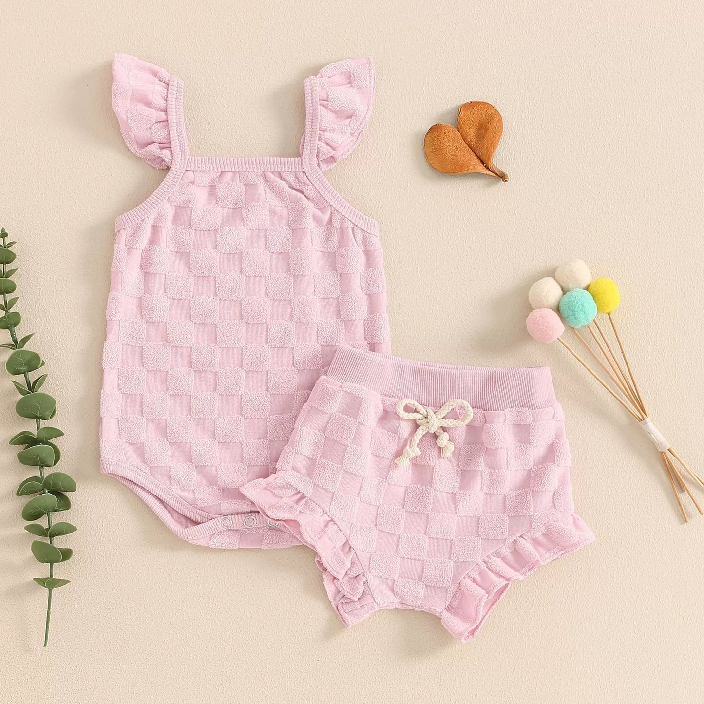 Completo estivo per bambina in maglia lavorata 2pz