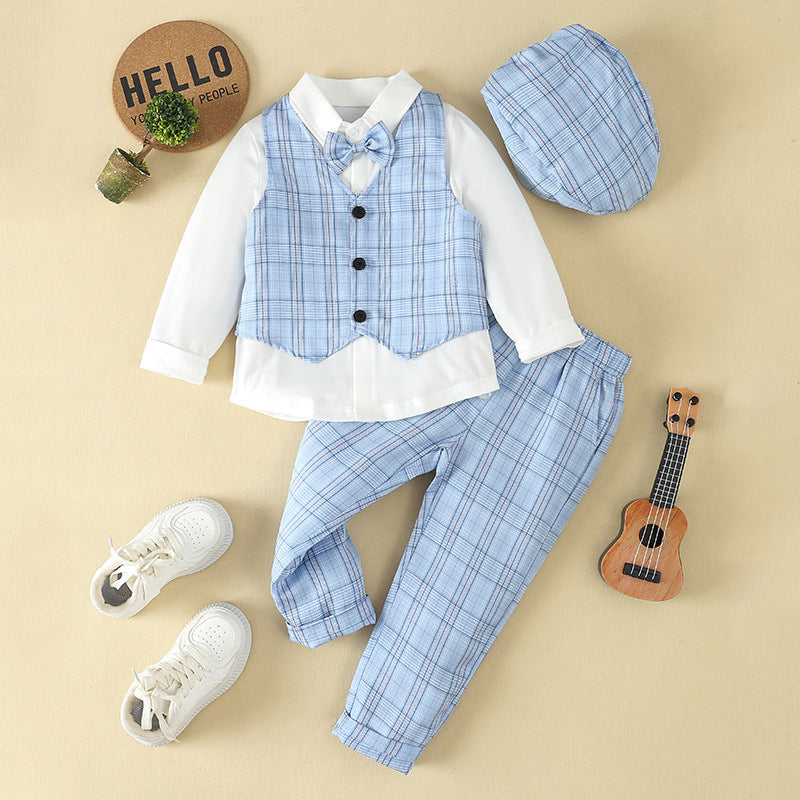 Completo Elegante Bambino Gilet, Camicia, Pantaloni e Cappello