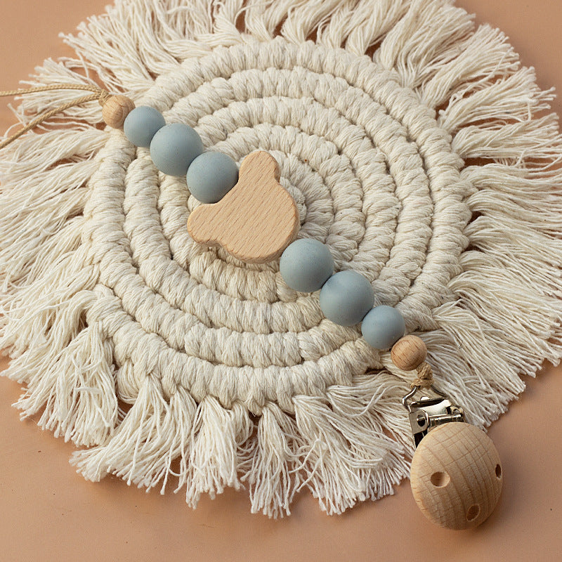 Portaciuccio in Legno e Silicone Orsetto – Design Naturale con Perline