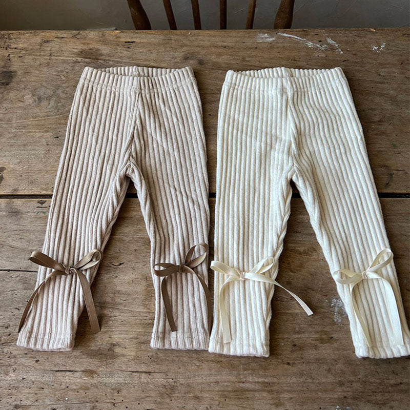 Leggings Bambina in Maglia a Coste con Fiocchi