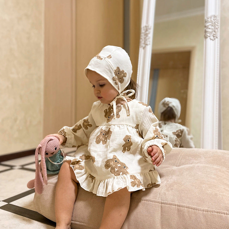 Set 3 pezzi bambina con stampa orsetto - maglia, bloomers e cappellino