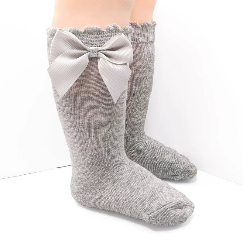Calze Lunghe Bambina con Fiocco in Raso – Vari Colori
