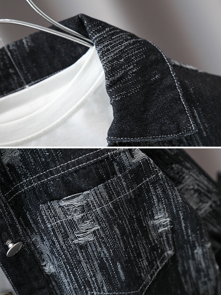 Completo Bambino in Denim Lavato Giacca e Jeans con Effetto Usura