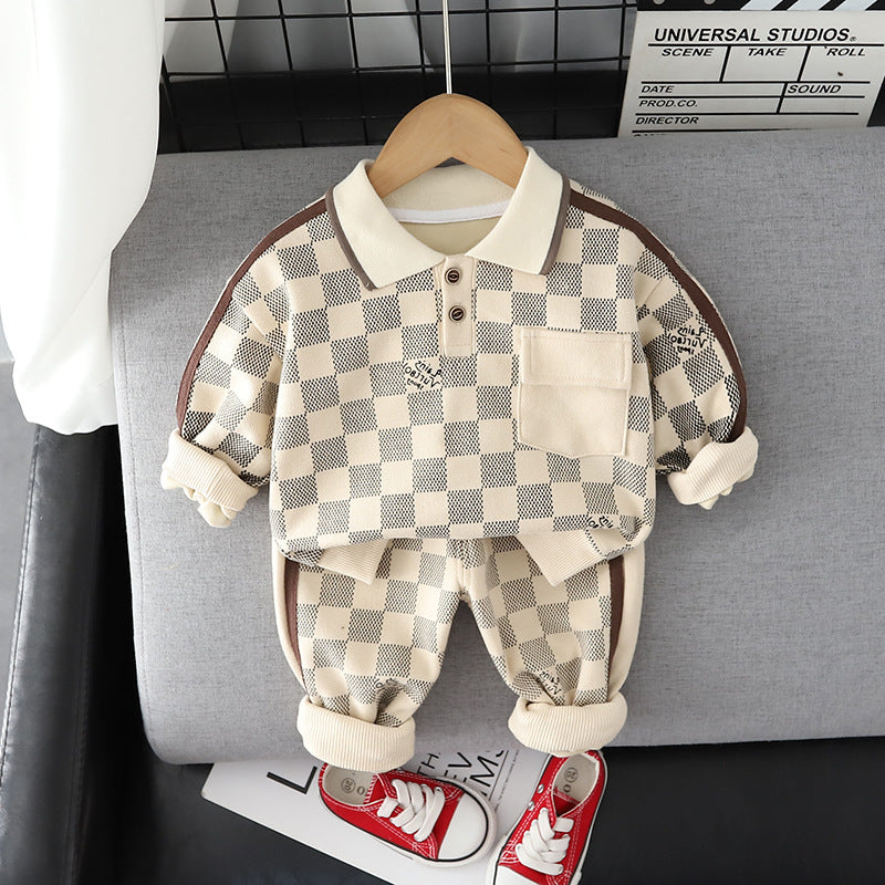 Completo Bimbo Autunnale a Quadri Polo e Jogger Coordinati