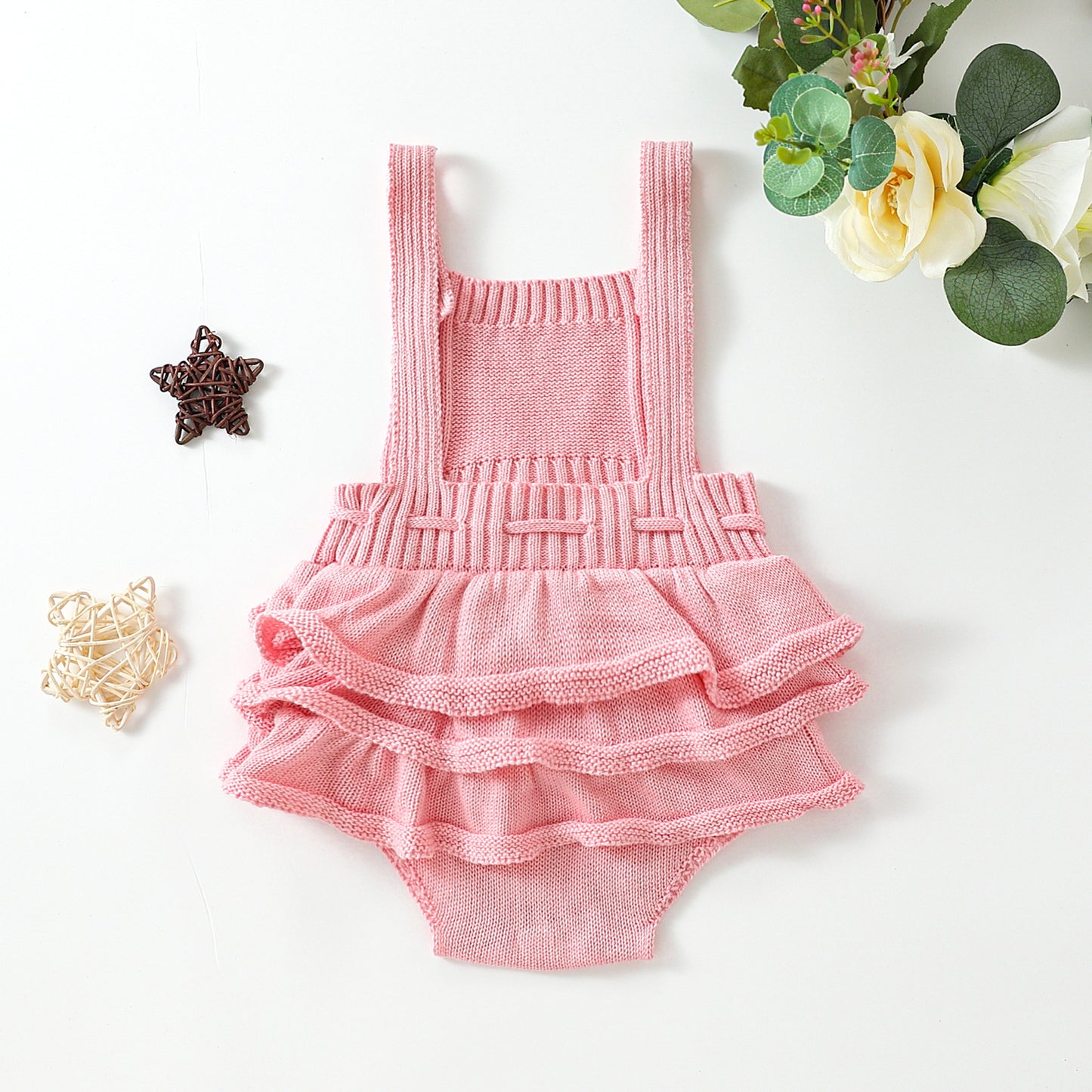 Salopette Neonato Maglia a Volant Beige e Rosa