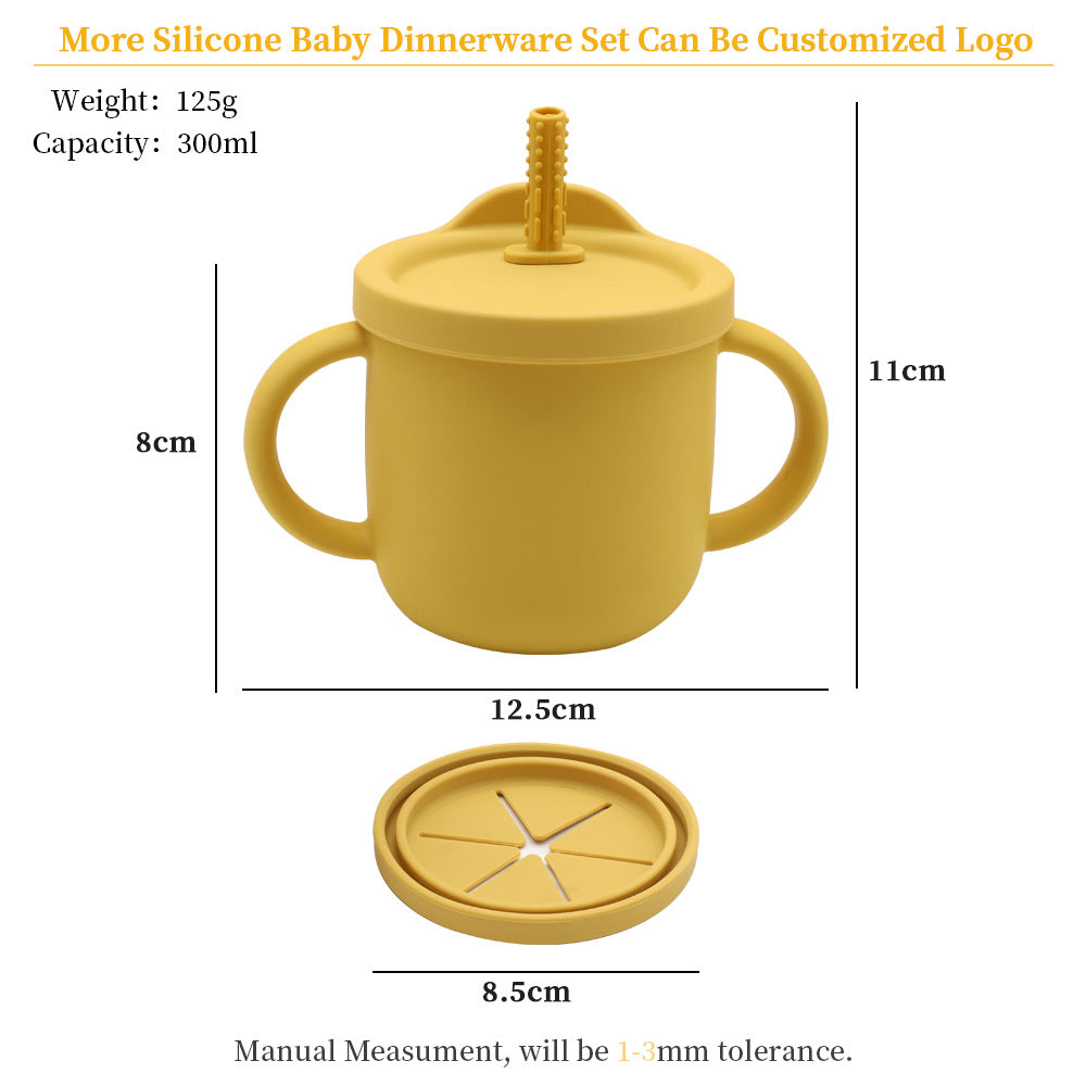 Tazza in Silicone 2 in 1 per Bambini con Cannuccia e Coperchio Snack