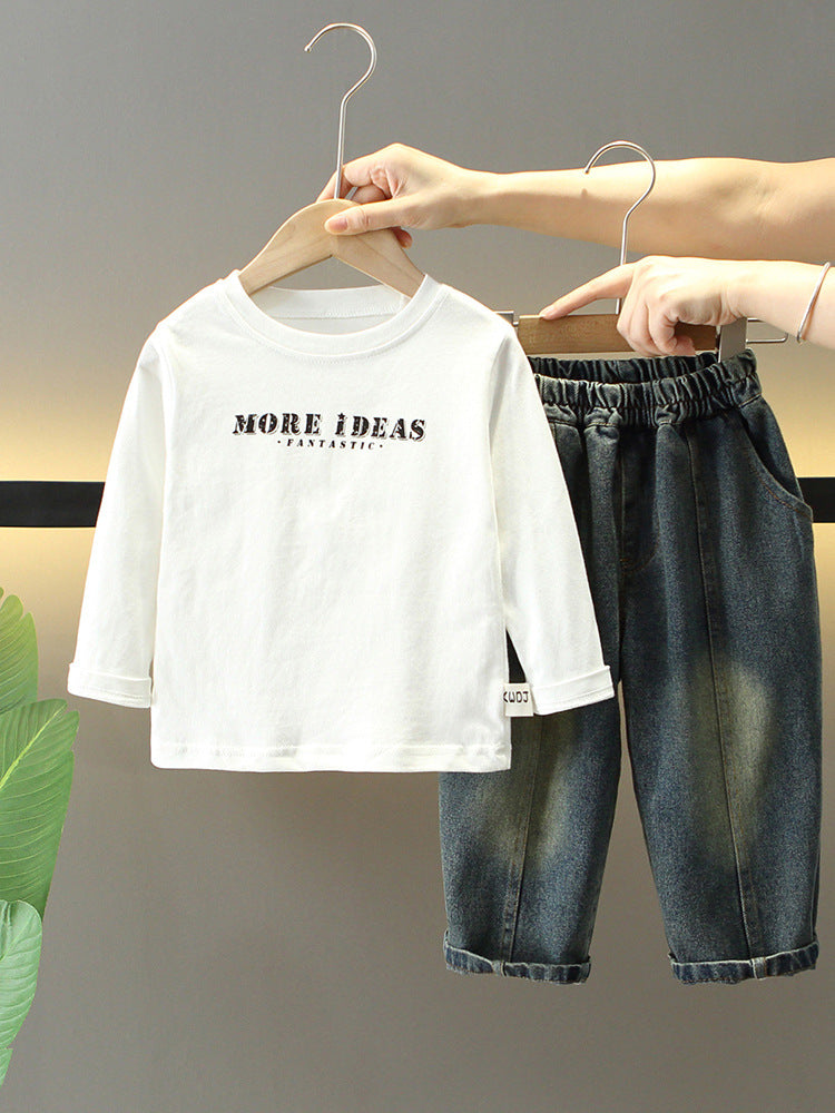 Completo Bambino in Jeans Vintage Giacca, Maglia e Pantaloni 3 Pezzi