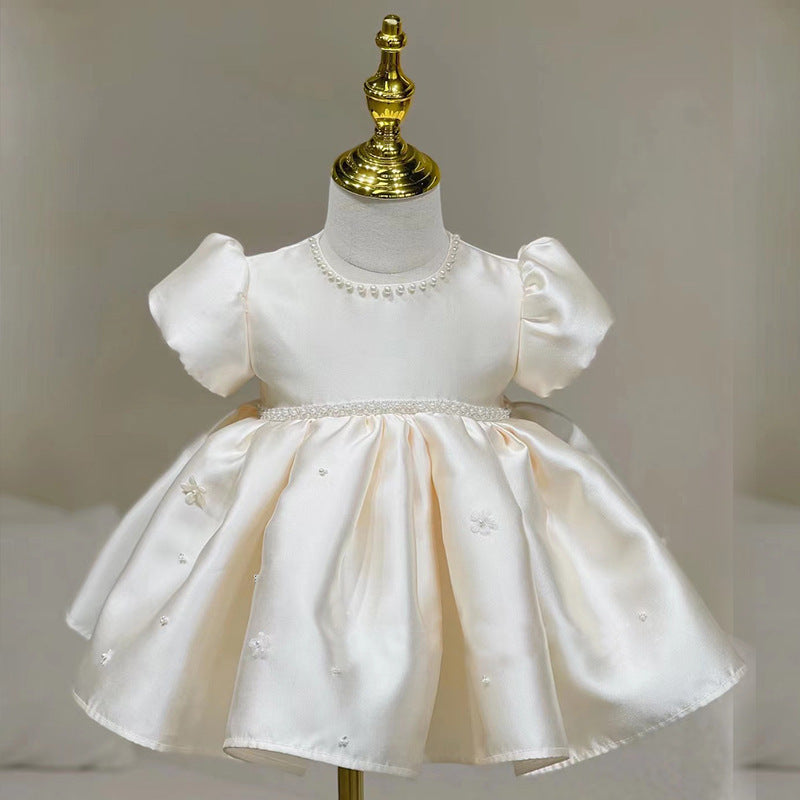 Abito Elegante da Cerimonia per Bambina Avorio con Maxi Fiocco