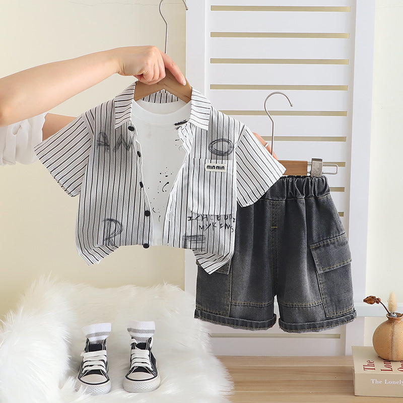 Completo Estivo Bimbo "Urban Style" - Camicia, T-shirt e Shorts in Denim