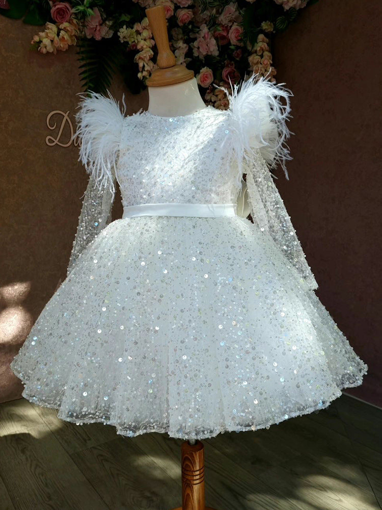 Abito da Cerimonia Bambina – Lusso e Eleganza con Paillettes e Piume
