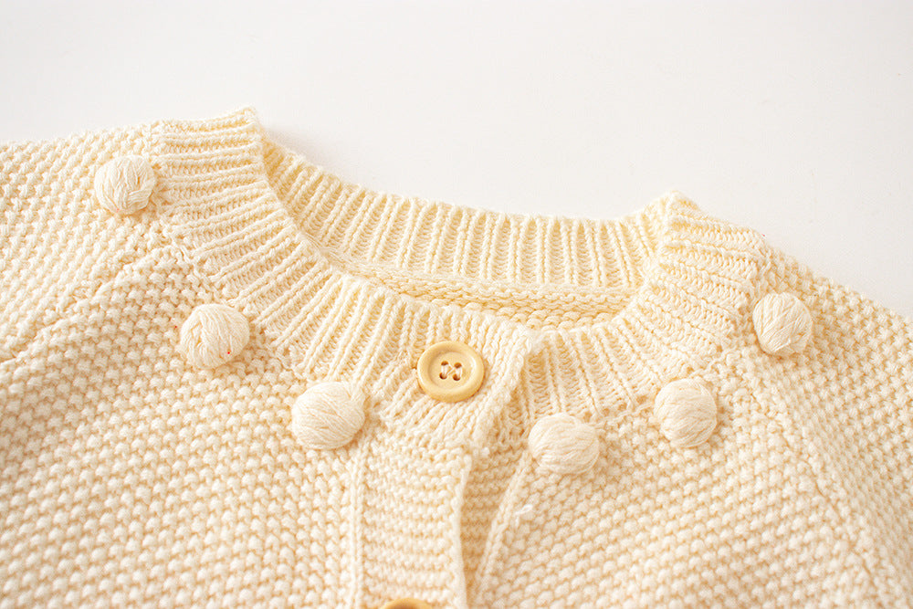Set Maglia Neonata 2 Pezzi: Cardigan e Salopette in Maglia - Beige Elegante