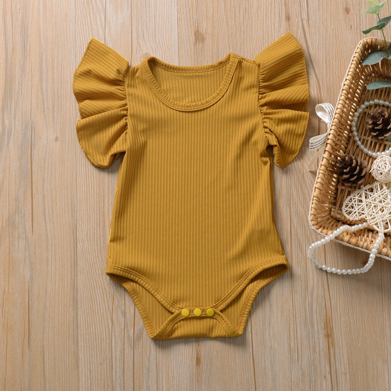 T-shirt / Body Bimba con Maniche Volant Tessuto a Costine, Look Chic