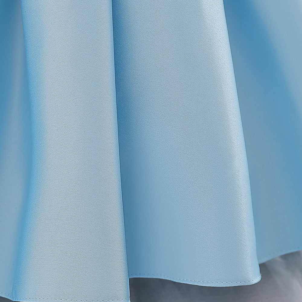 Abito Elegante Azzurro per Bambina con Maniche a Palloncino e Ricami