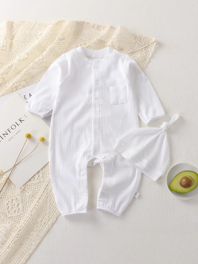 Tutina neonato in cotone a costine con cappellino