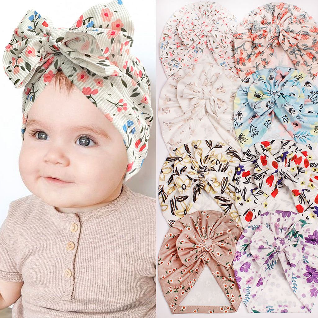 Turbante Neonata con Maxi Fiocco e Stampa Floreale