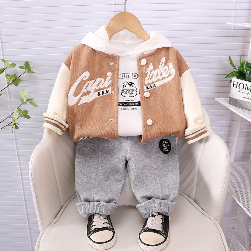 Completo Bimbo "College Style" Giacca Baseball, Felpa con Cappuccio e Pantaloni