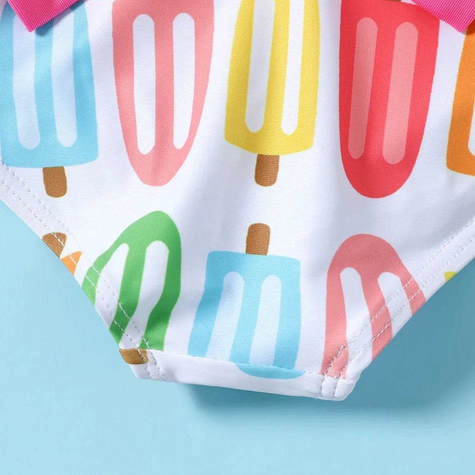 Costume Intero Bambina “Dolce Estate” Ghiaccioli Colorati & Maxi Fiocco
