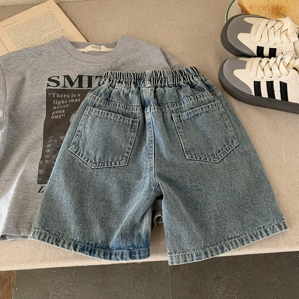 Shorts Bambino in Jeans con Effetto Strappato
