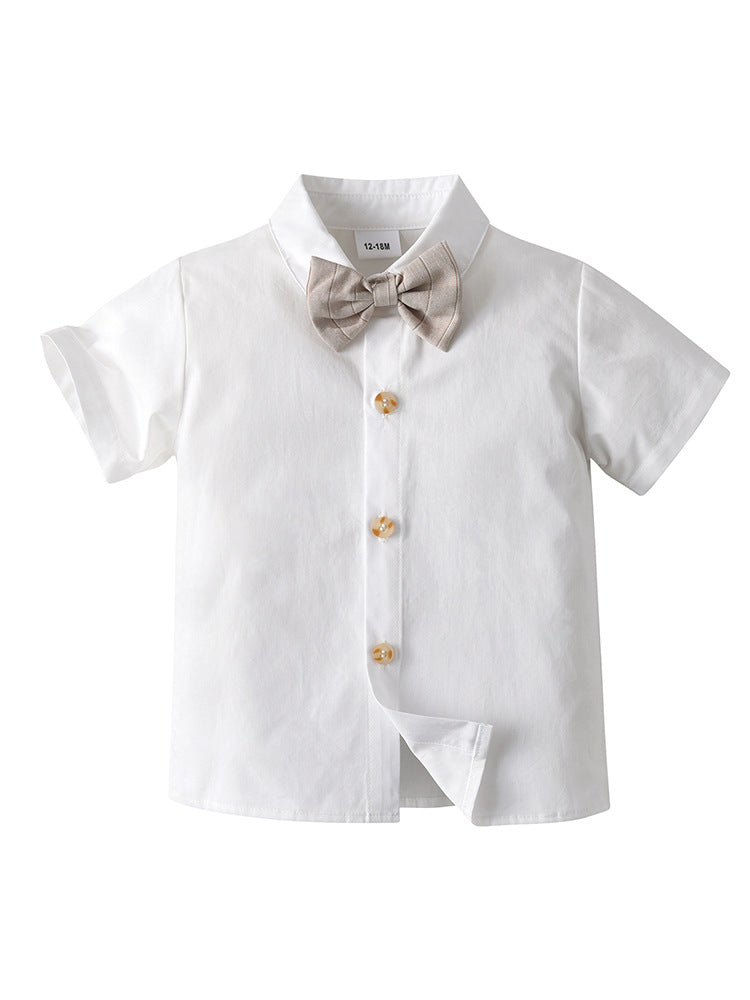Completo Elegante Estivo Bambino 3 Pezzi – Gilet + Camicia + Shorts con Papillon