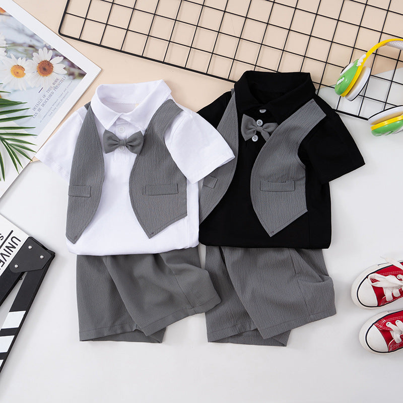 Completo Elegante Estivo Bambino - Polo con Gilet, Papillon e Shorts