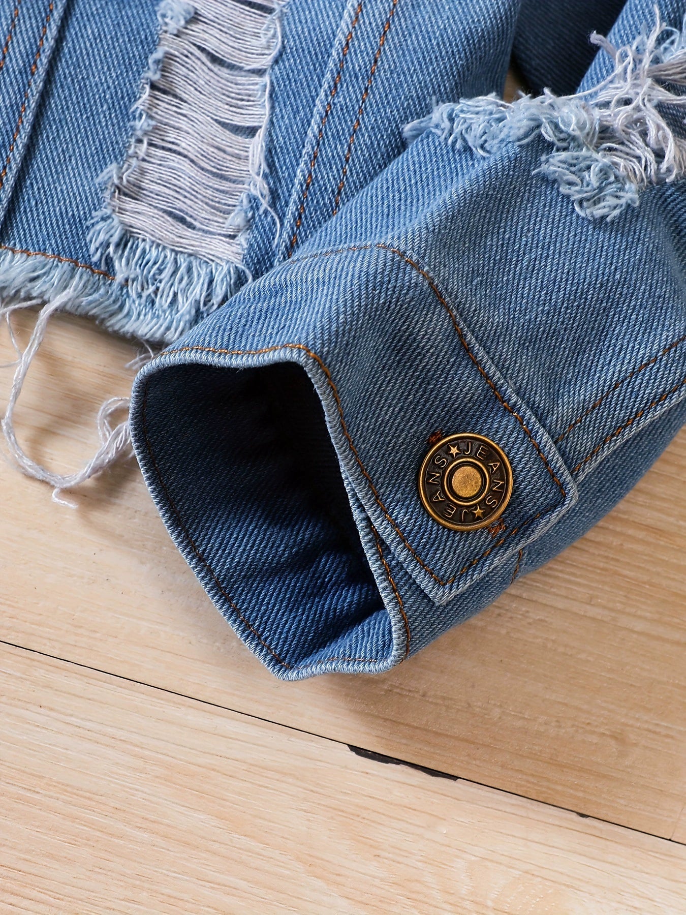 Giacca di Jeans Bambina Design Strappato con Orlo Sfilacciato