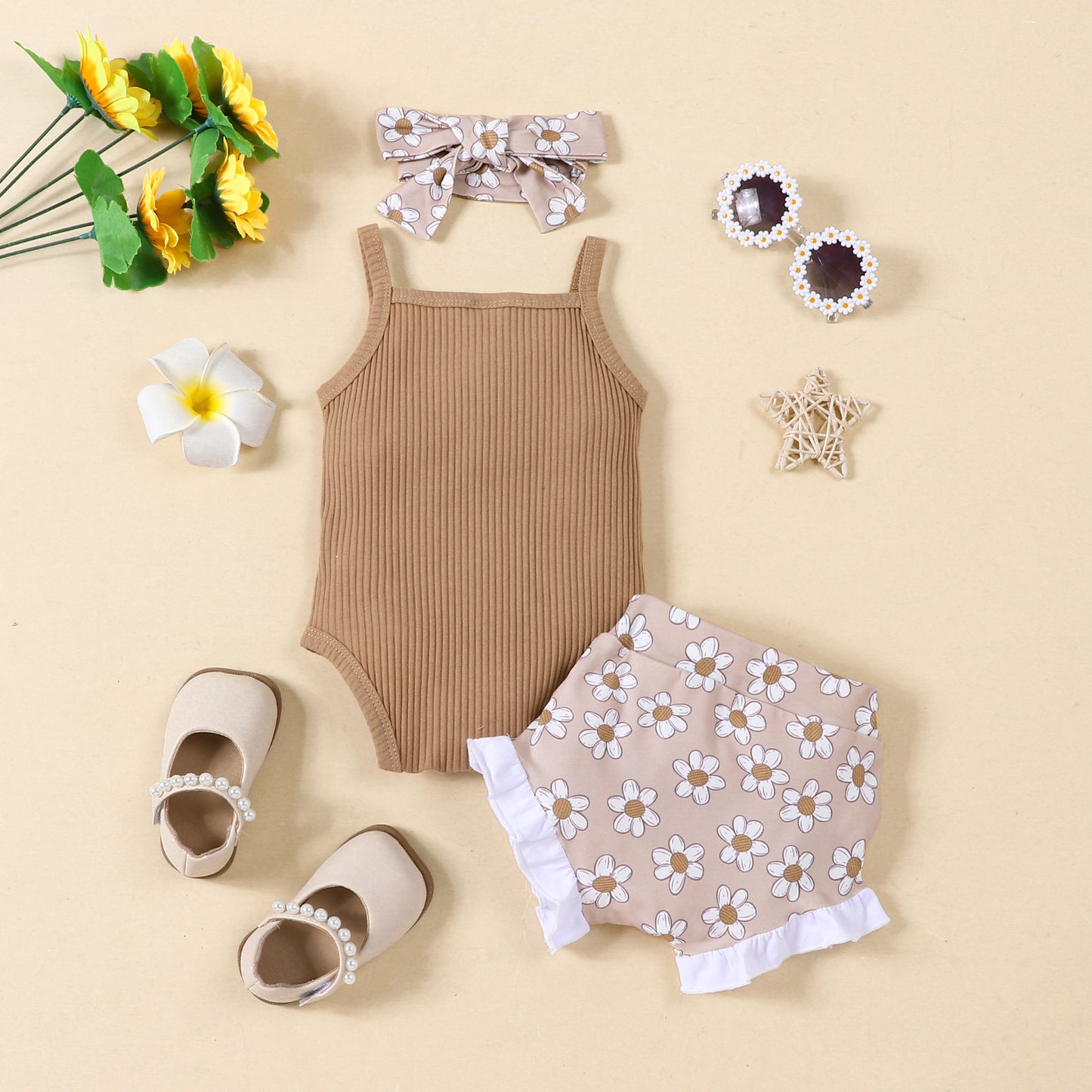 Completo Estivo Neonata Body "Daddy’s Girl", Shorts a Fiori e Fascia
