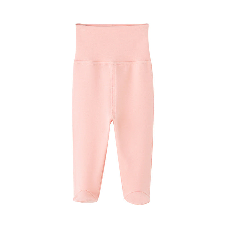 Pantaloni Neonato in Cotone con Piedini Vita Alta
