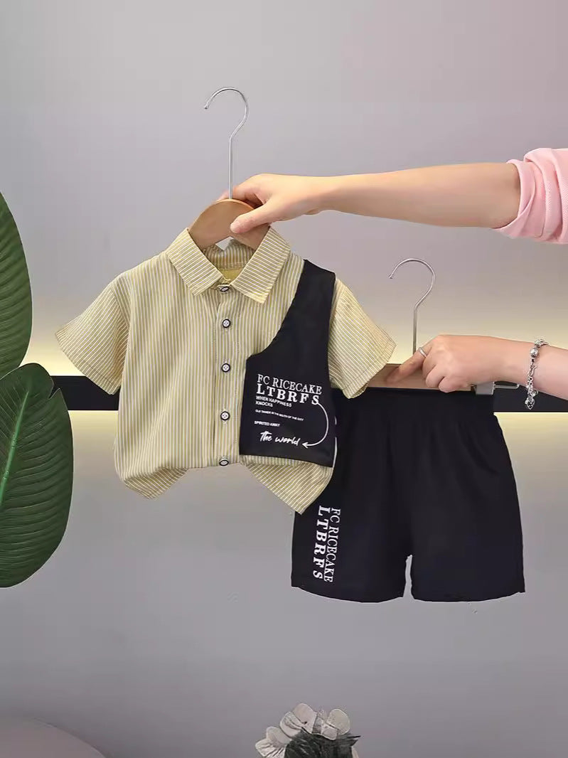Completo Estivo Bambino Camicia a Righe con Shorts Stampati