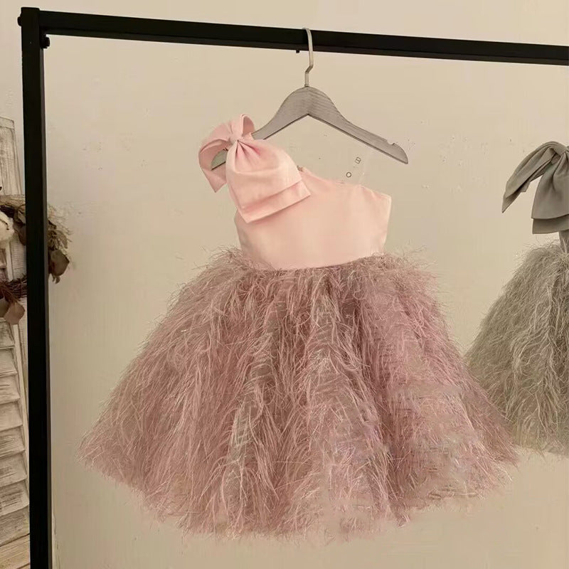 Abito Elegante Bimba Monospalla con Gonna Piumata