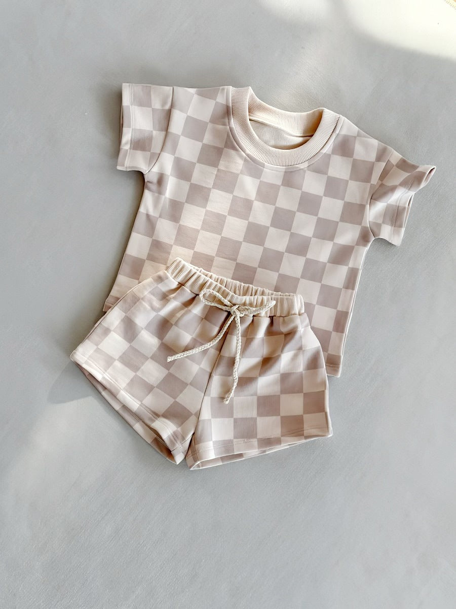 Completo 2PZ Maglietta Bimbo + Pantaloncini Fantasia Scacchi