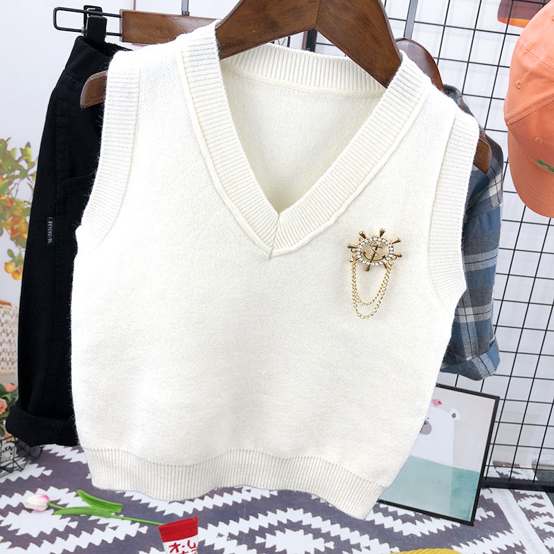 Completo Elegante Bimbo 3 Pezzi – Camicia a Quadri, Gilet Bianco e Pantaloni Neri