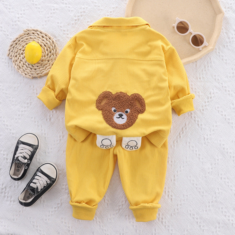 Completo bambino in velluto a coste con giacca, pantaloni e t-shirt - Orsetto Smile