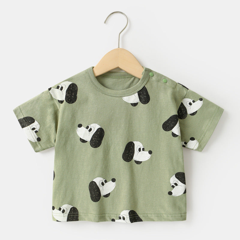 T-shirt Bimbo "Funny Dog" Verde con Stampa Cagnolini