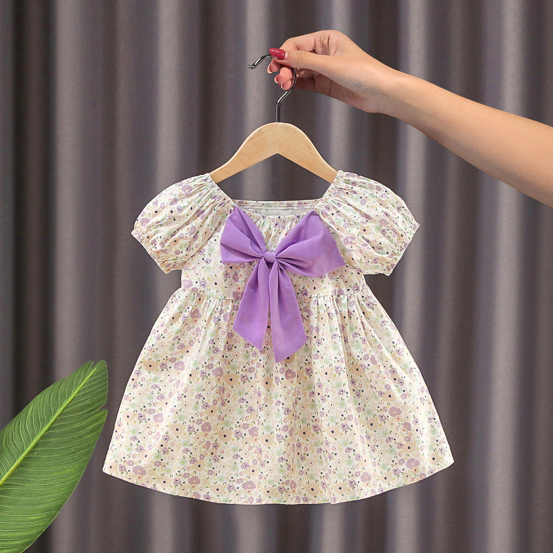 Abitino Estivo Bambina con Fiocco e Stampa Floreale