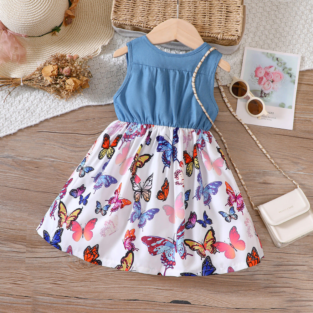Vestito Bimba Denim & Farfalle Colorate – "Butterfly Dreams"