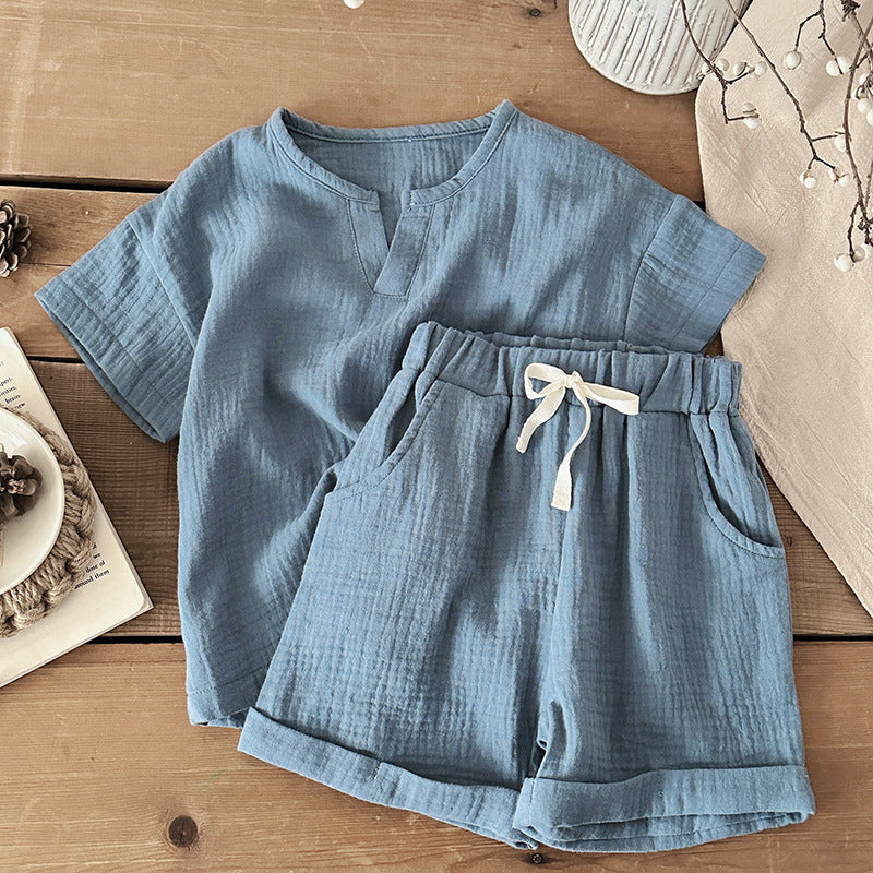 Completo bambino 2 pezzi Cotone Mussola Tinta Naturale