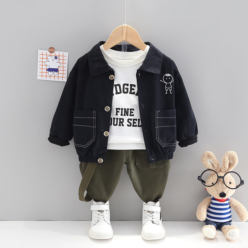 Completo Bimbo "Mini Explorer" Giacca Nera, T-shirt e Pantaloni