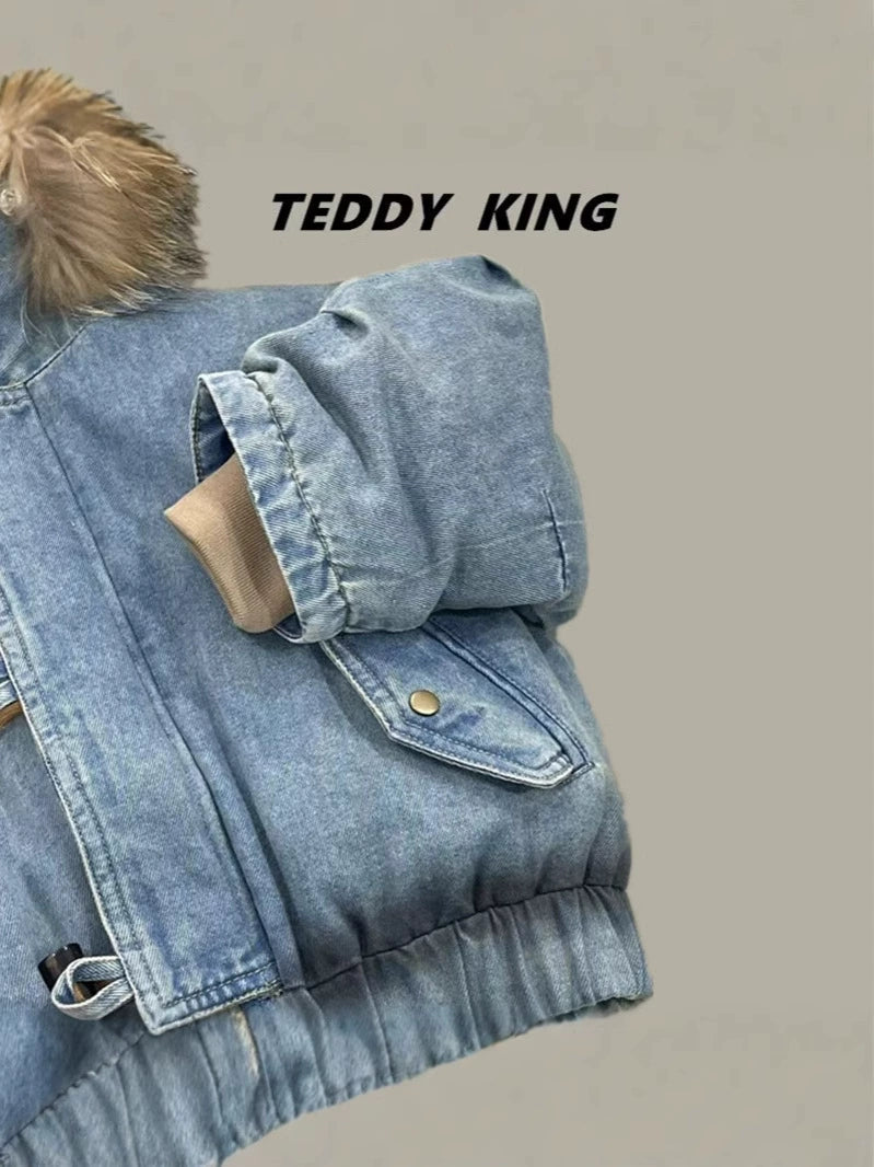 Giubbotto Bimbo in Jeans con Interno Teddy – Cappuccio con Pelliccia
