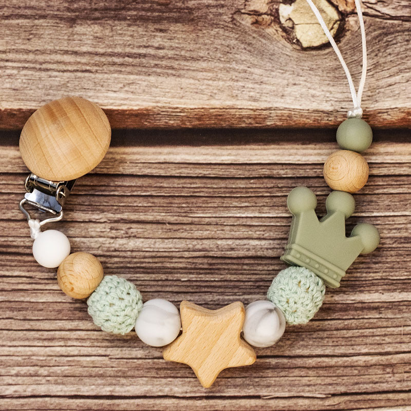 Portaciuccio in Legno e Silicone – Design Naturale con Perline