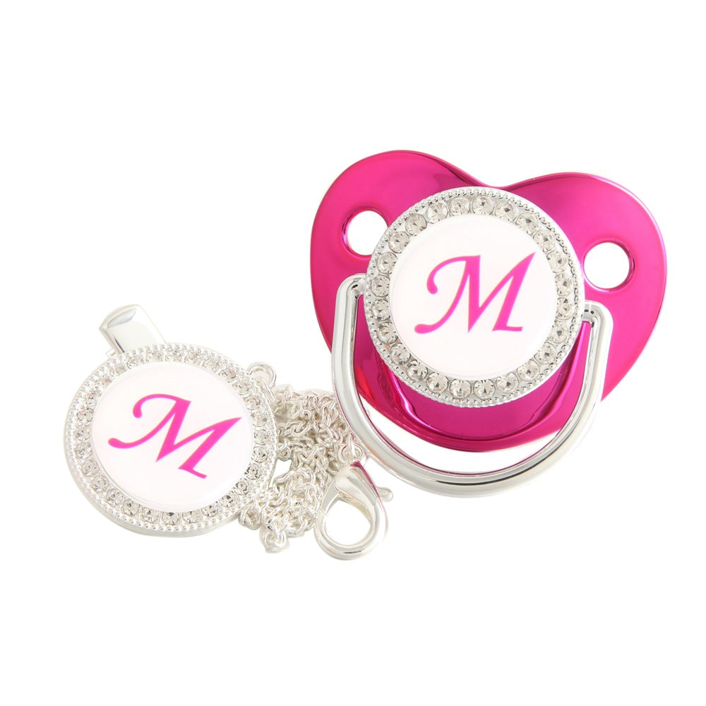 Set Ciuccio Luxury Fucsia e argento con Clip – Personalizzato con Iniziale (6-12 mesi)