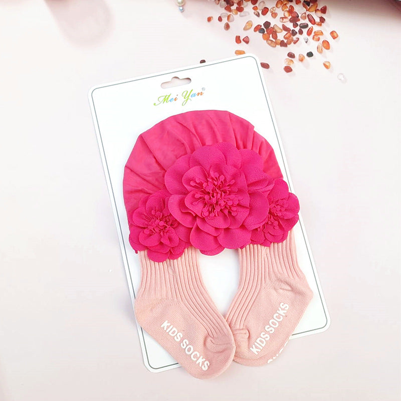 Set Turbante e Calzini per Bambina con Dettagli Floreali