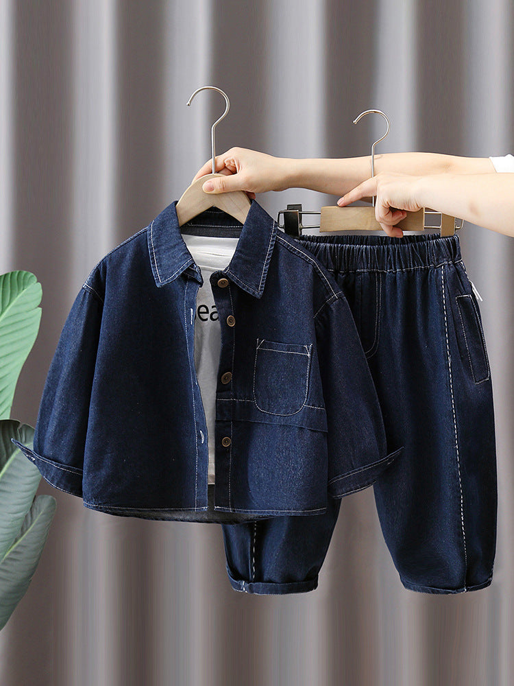 Completo Jeans Bambino 2 Pezzi Camicia Denim e Pantaloni
