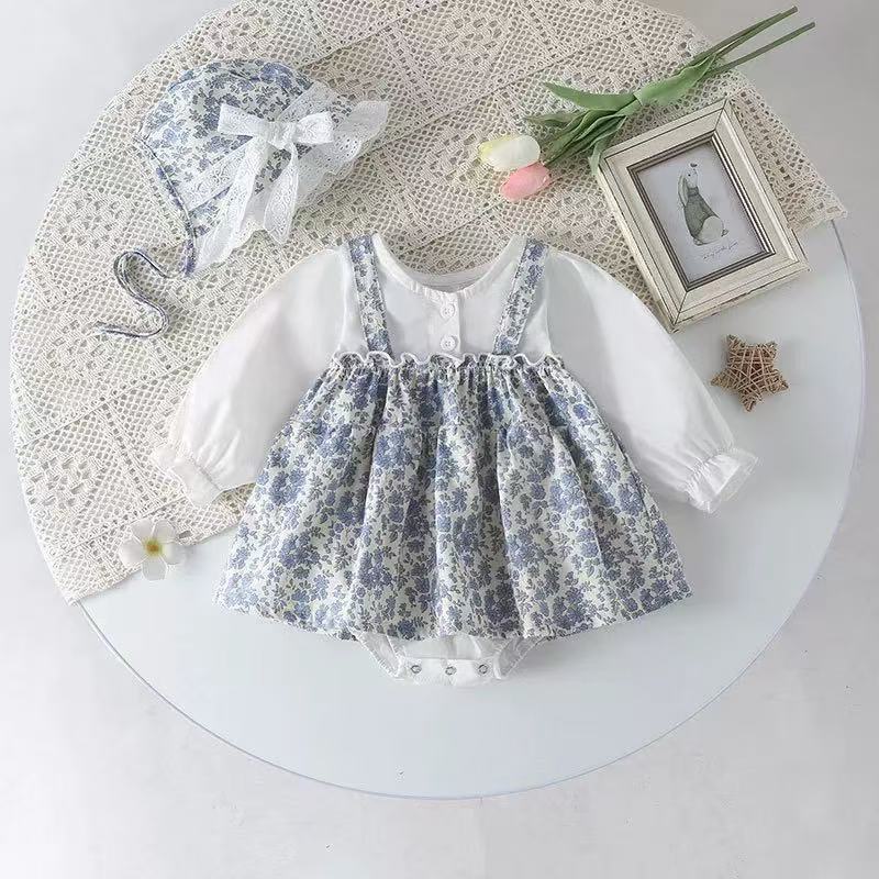 Completo neonata con vestitino floreale e cappellino abbinato