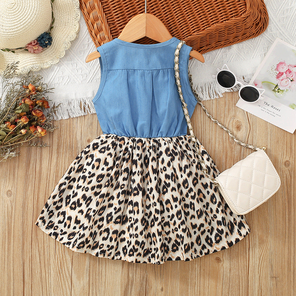 Vestito Bimba Denim & Animalier con Fiocco – "Chic Safari"