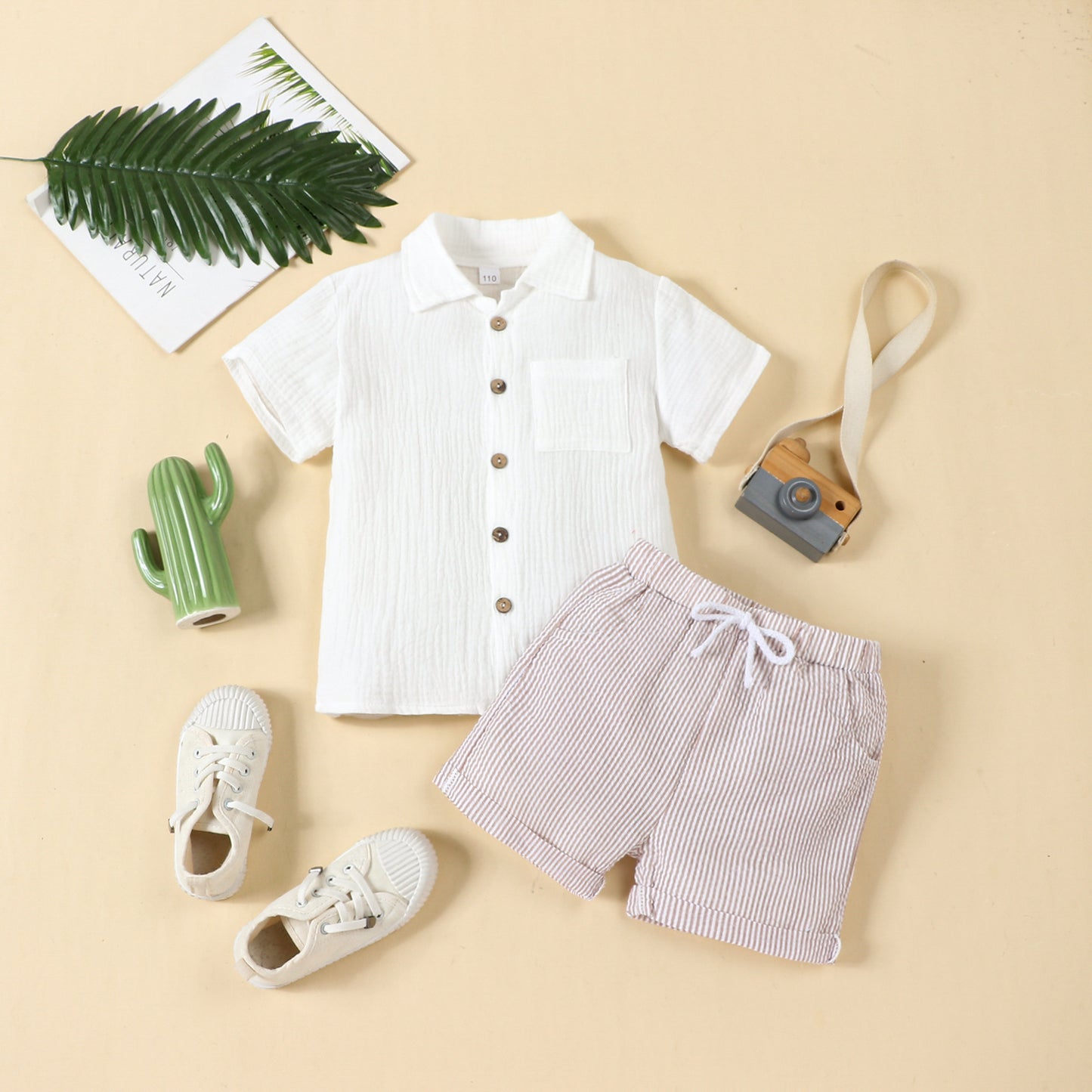 Completo Estivo Bambino Camicia Leggera e Shorts a Righe